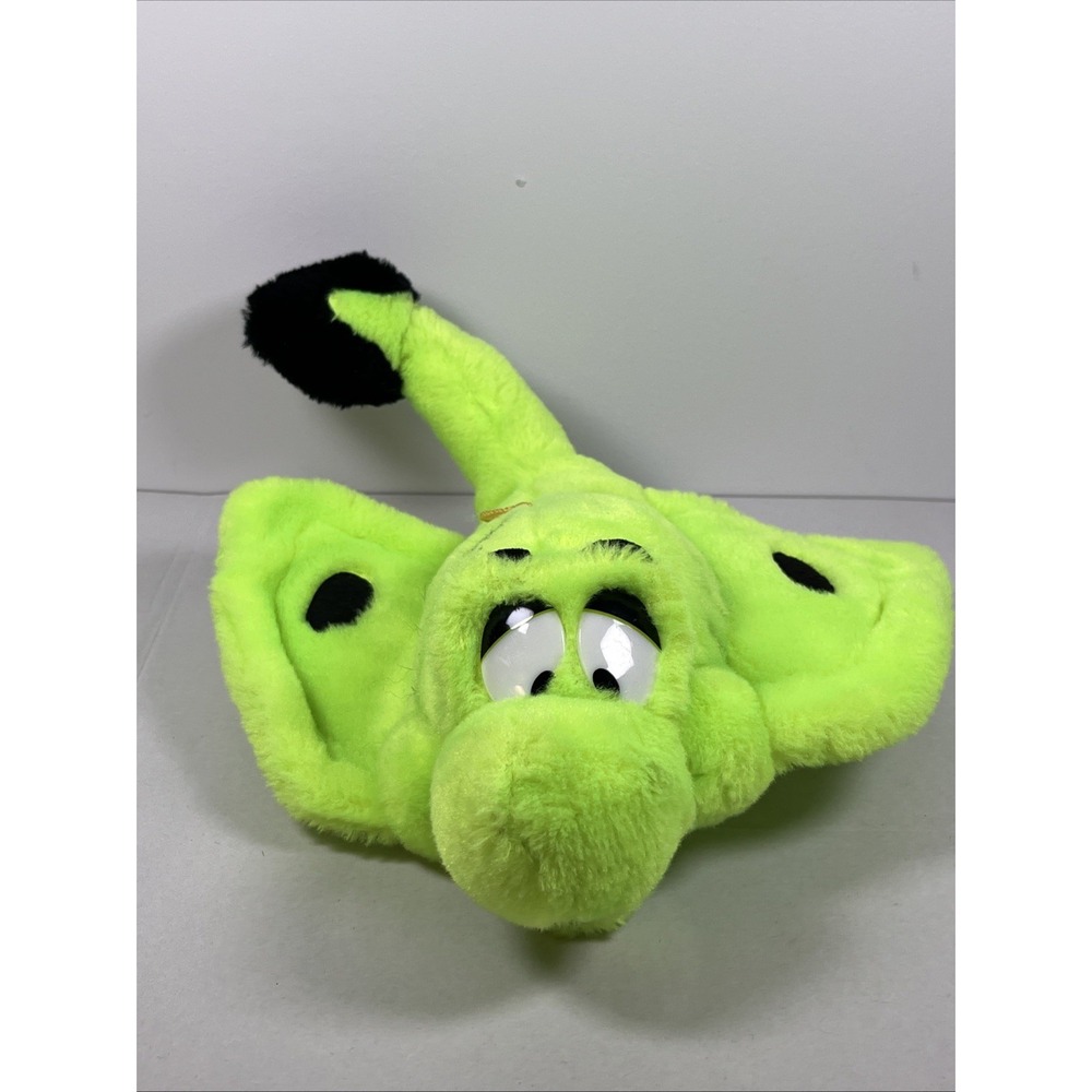 Ganz Vtg NEON LIME GREEN Stingray Plush BIG‎ EYES Cartoon Sea Animal Toy Ray